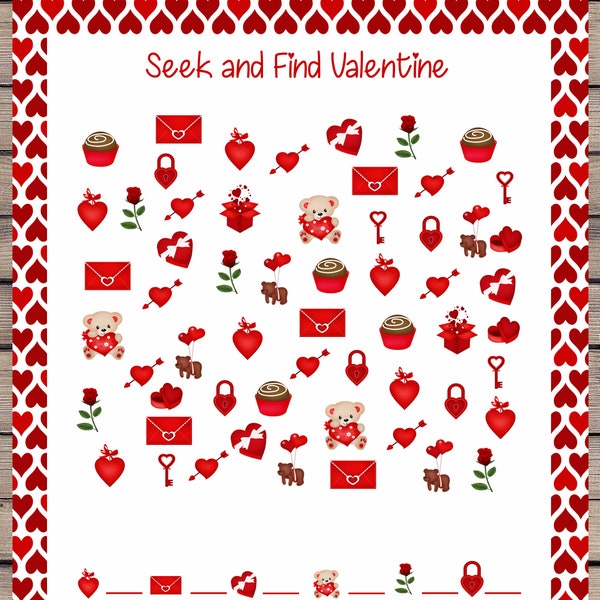 Seek and Find Game,  Valentine's Day Game Printable, Instant Download