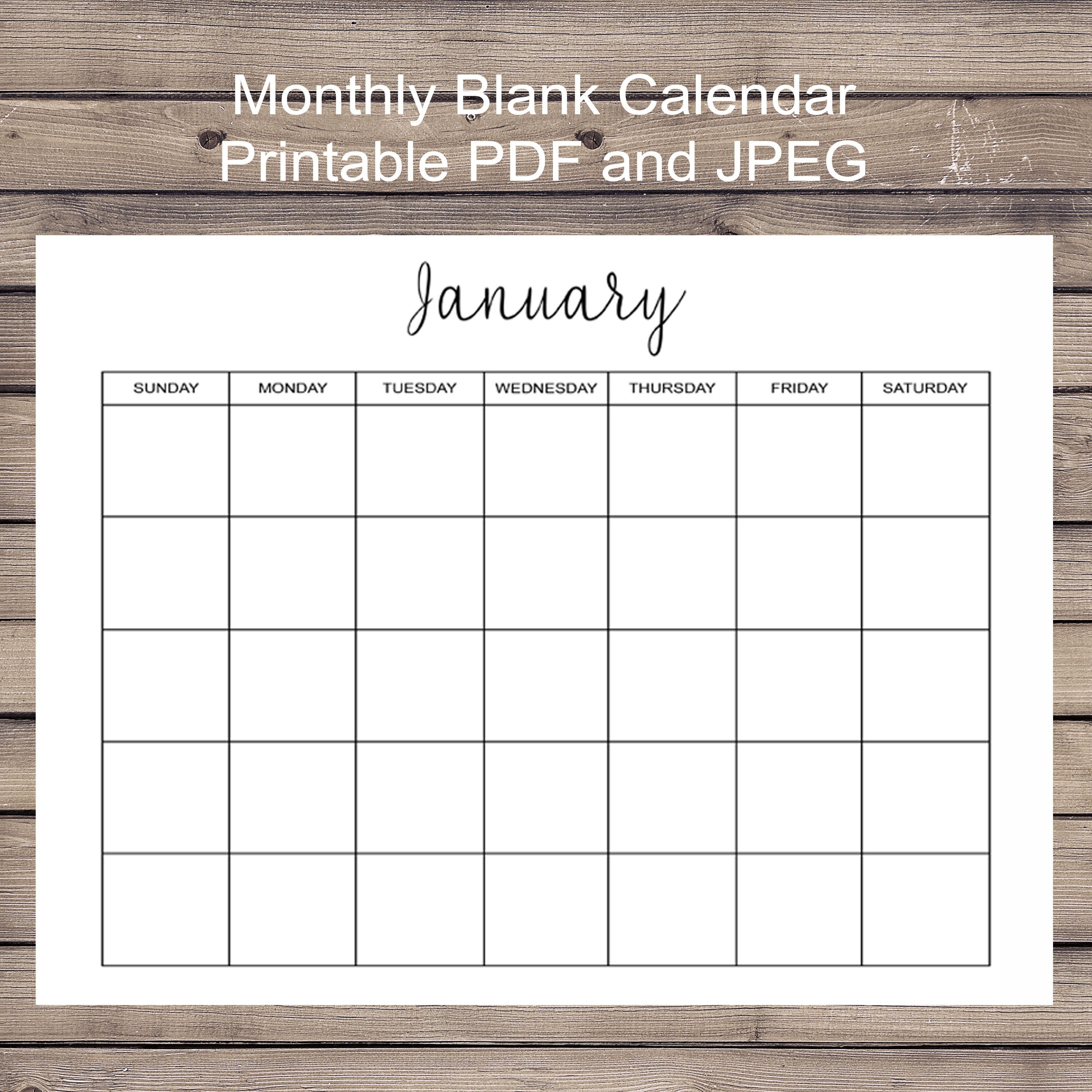 12 Month Blank Calendar, Printable Monthly Calendar, 12 Month Calendar, Instant Download - Etsy