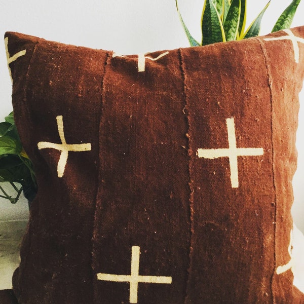 Large rust Mudcloth pillow cover
