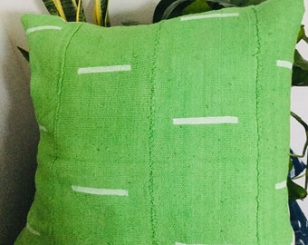 green mudcloth pillow