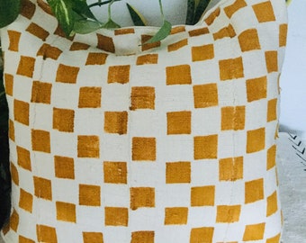 Brown checkers  Mudcloth Pillow