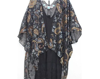 Paisley Samt Ausbrenner Kimono Duster