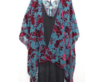 Ahornblatt Samt Ausbrenner Kimono Duster
