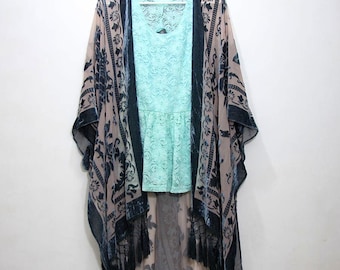 Kimono beach Cover Kimono aquamarin Quaste Samt Ausbrenner Kimonos Boho Boho Oversized Cover Frau Alltag Kimono stilvoll