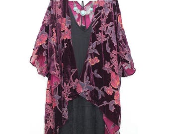Pflaume Samt Ausbrenner Kimono Duster