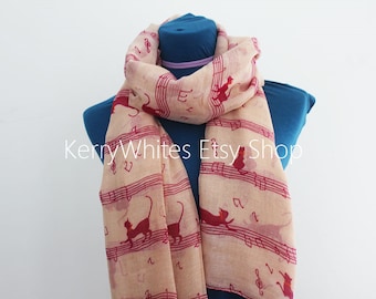 Cat and Music Scarf - Pink