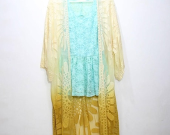 Kimono beach cover lightweight kimono mustard yellow lace bohemian boho oversized cover woman everyday kimono stylish