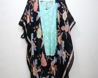 Kimono floral negro