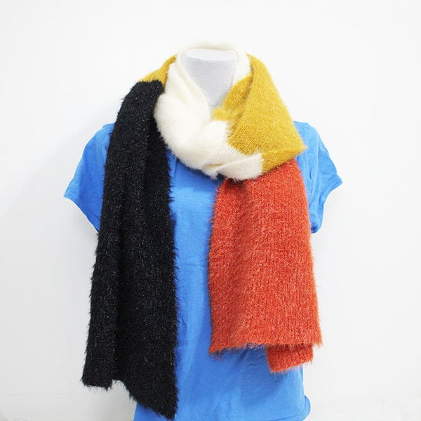 Soft and Large Winter Scarf - Red Black Ivory