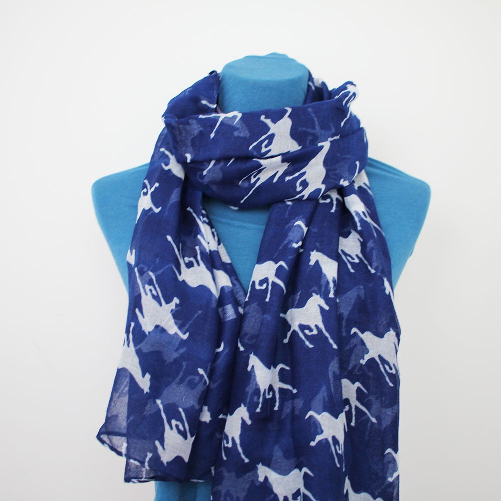 Róhe Silk Ballpoint Horse Scarf - Horse Print Ballpoint Blue