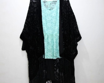 Kimono beach Cover Quaste schwarzer Samt Ausbrenner Kimonos Boho Boho Oversized Cover Frau Alltag Kimono stilvoll