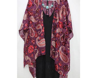 Paisley Samt Ausbrenner Kimono Duster