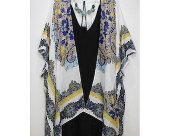 Kimono playero ligero con diseño de mandala y cachemir, estilo bohemio, de gran tamaño, para mujer, estilo diario, estilo bohemio.