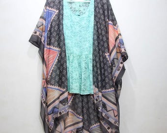 Kimono playero ligero, kimono gris con estampado geométrico, estilo bohemio, de gran tamaño, para mujer, estilo diario, con estilo.