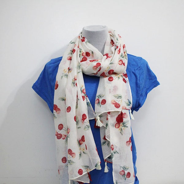 Cherry Fruit Scarf, scarf gifts, scarf women, gift for women, gift for mom, gift for her, mothers day gift, spring clothing