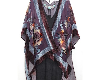 Blatt Samt Ausbrenner Kimono Duster