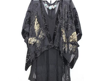 Schmetterling Samt Ausbrenner Kimono Duster