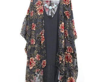 Rose Samt Ausbrenner Kimono Duster