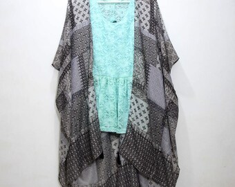 Kimono playero ligero, kimono gris con patchwork, estilo bohemio, de gran tamaño, para mujer, estilo diario, con estilo.