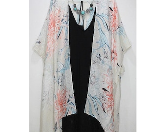 Kimono playero ligero con estampado floral estilo bohemio de gran tamaño para mujer, estilo cárdigan tipo kimono para uso diario, elegante.