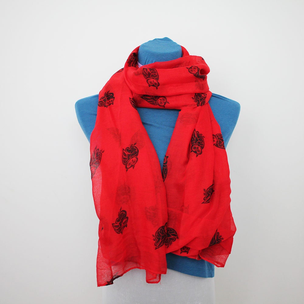 Owl Scarf - Red