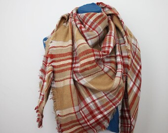 Blanket Plaid Scarf Soft and Large Winter Scarves Teal Brown Coral Gray
