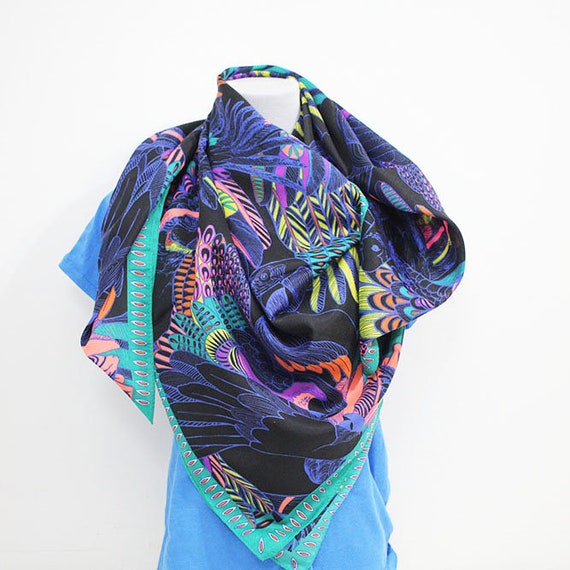 Foulard/Paréo Rose Japonais Imprimé Oiseaux - 100% Viscose - Enveloppant Style écharpe - Neuf Sans étiquettes