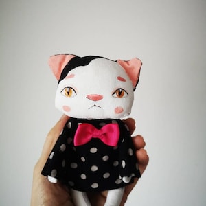 Black White cat girl toy, cute kitten blythe pet, blythe magical friends,Creative stuffed toy room decor,personalized animal,Pet portrait image 1