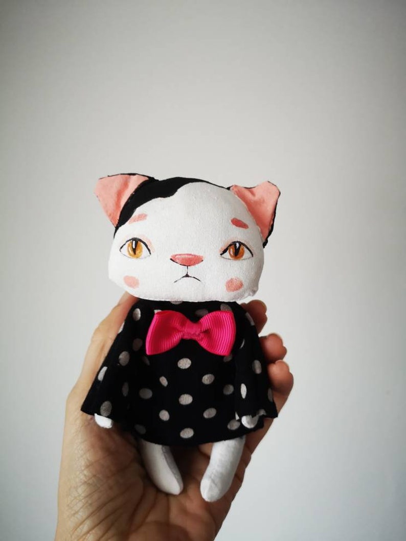 Black White cat girl toy, cute kitten blythe pet, blythe magical friends,Creative stuffed toy room decor,personalized animal,Pet portrait image 1