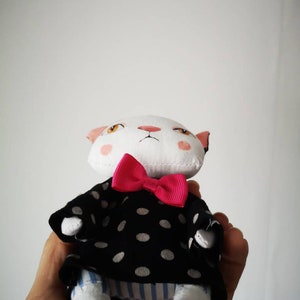 Black White cat girl toy, cute kitten blythe pet, blythe magical friends,Creative stuffed toy room decor,personalized animal,Pet portrait image 4