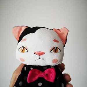 Black White cat girl toy, cute kitten blythe pet, blythe magical friends,Creative stuffed toy room decor,personalized animal,Pet portrait image 3