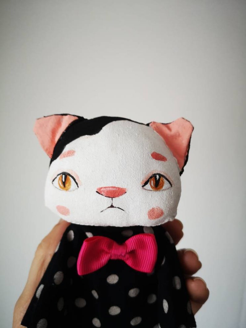 Black White cat girl toy, cute kitten blythe pet, blythe magical friends,Creative stuffed toy room decor,personalized animal,Pet portrait image 3