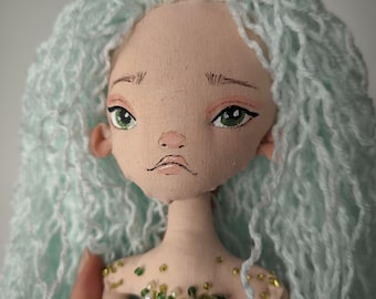 Mermaid Fairy Princess Doll, blue hair lovers gift, fish tail, hand painted face, Sea doll, birthday gift,Sea Life,Fantasy Ocean Decor