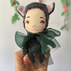 grey siamese cat teddy doll, tiny cuddle kitty cloth toy,cute kitten stuff animal, Toy for blythe, Blythe friend pet, Art Doll,Dollhouse