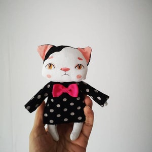 Black White cat girl toy, cute kitten blythe pet, blythe magical friends,Creative stuffed toy room decor,personalized animal,Pet portrait image 2
