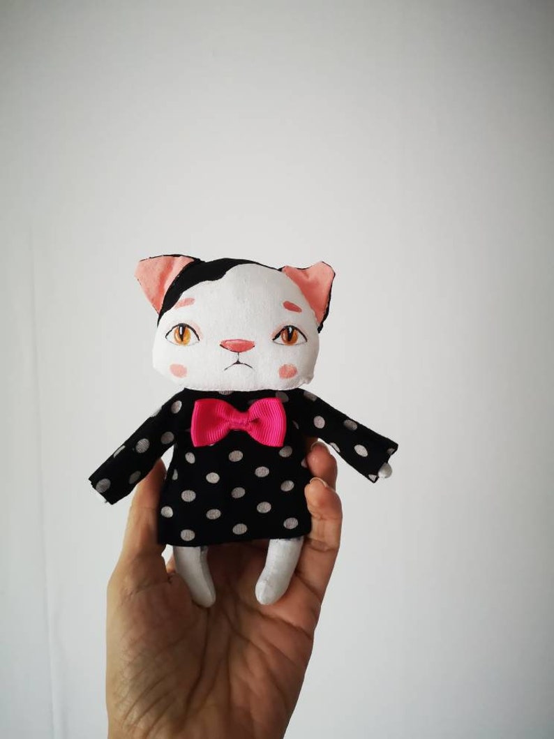 Black White cat girl toy, cute kitten blythe pet, blythe magical friends,Creative stuffed toy room decor,personalized animal,Pet portrait image 2