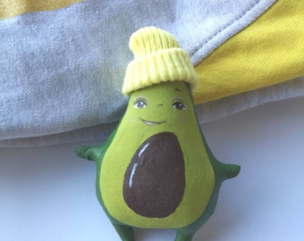 Happy Avocado textile brooch, blythe pets,vegetable textile toy ,gardening party,vegetable Funny accessory, funny birthday Gift,