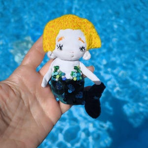 brooch Mermaid Mini rag doll,sea artwork tropical girl ,handmade  Handmade Collectible doll with tail,ocean creature mermay, beach