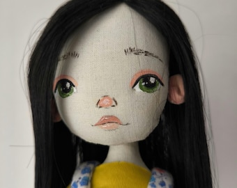 brunette hair Interior doll, black hair Doll Gift for her, Fabric soft Doll Home Decorations, mothers day gift from daughter,modern doll