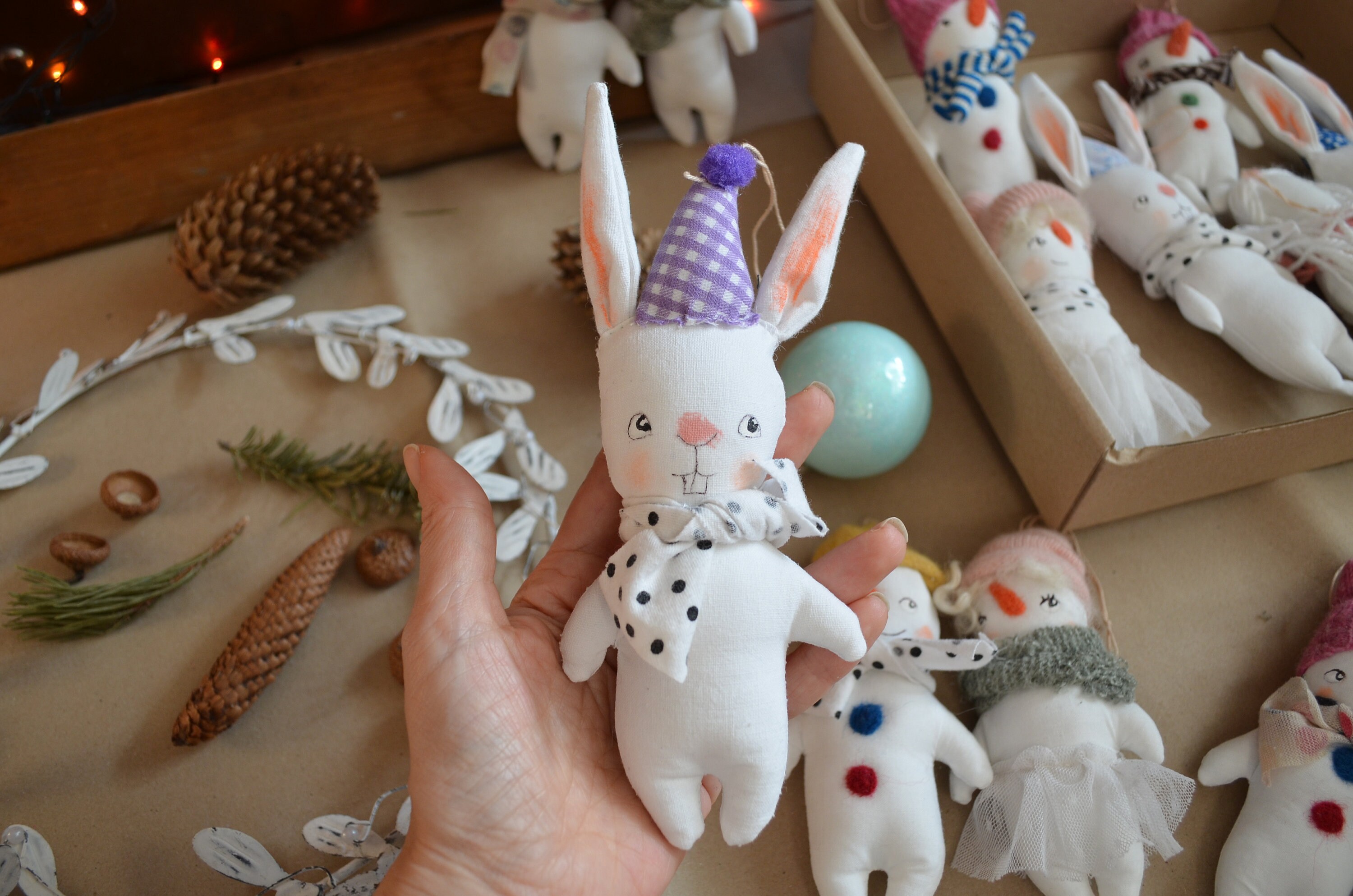 Xmas tree decoration White Rabbit bunny toy animal ornament Etsy