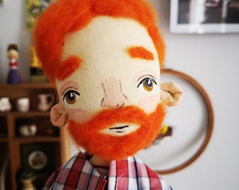 red beard man doll,barber cloth bearded man doll gift for boyfriend,Friend for traveling, Home Decor Art Doll,Interior doll Gift Colleague