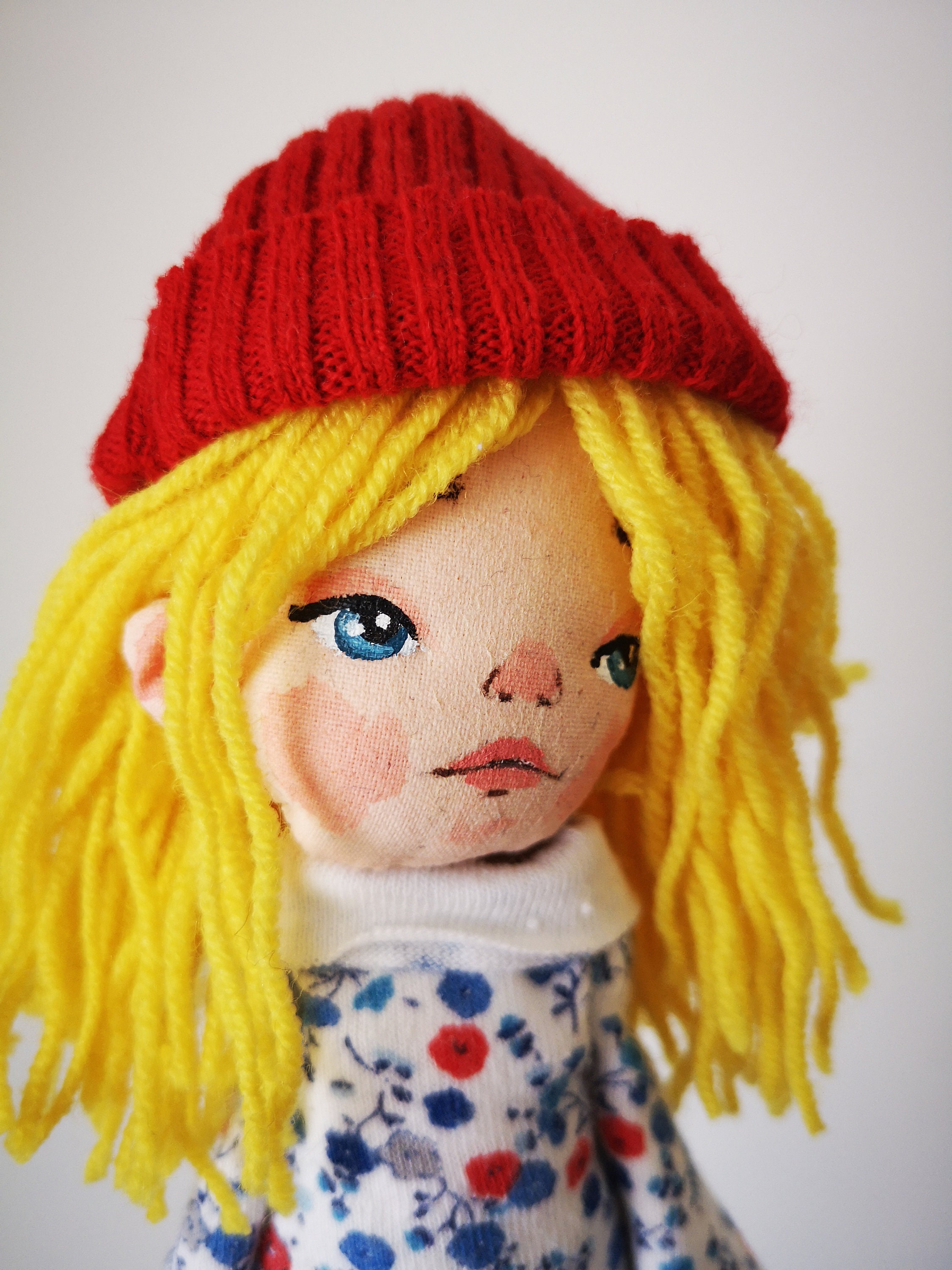 blonde pocket doll, small fabric artist princess,dollhouse miniature, Figure Stuffed Toy,Personalized Gifts