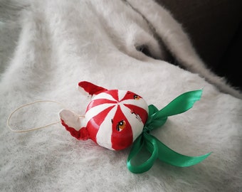hare red white swirl peppermint candy rabbit toy hanging Decoration, Candy cane doll, Anniversary Gifts Tree Ornament, advent ideas,
