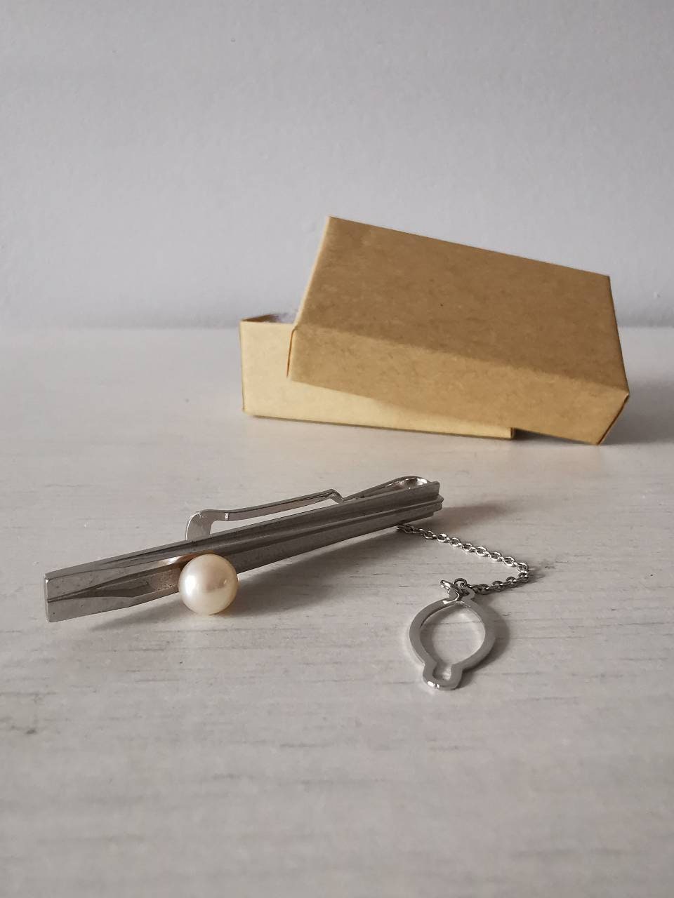 Vintage Pearl Tie Clip: Sterling Silver, Elegant Menswear