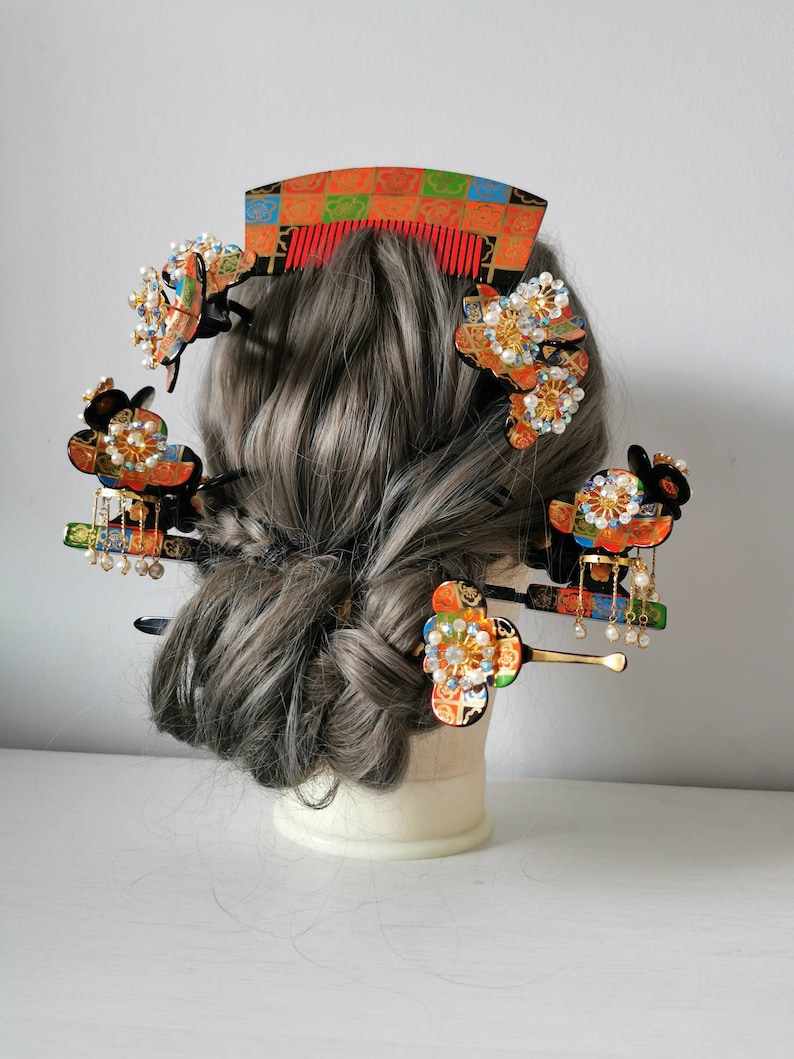 Set of 5vintage Japanese Hair Accessoriesblack Color Plum Etsy