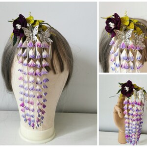 Pure silk Japanese hair accessories,Handmade original design Kanzashi Hair pin, kanzashi wisteria, Wisteria Bloom