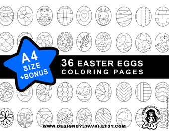 Printable Easter Eggs Coloring Pages For Kids - Easter Coloring Sheets For Toddlers - Easter Party Favors