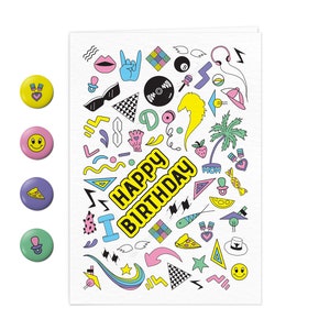 Coffret cadeau carte d'anniversaire et épinglettes Retro Memories