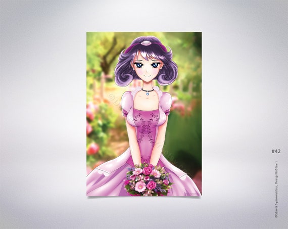 anime girl in a pink dress holding a flower bouquet art print a4a5 size