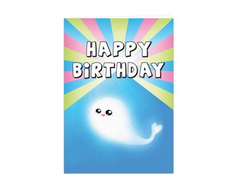 Kawaii Cute Whale Birthday Card